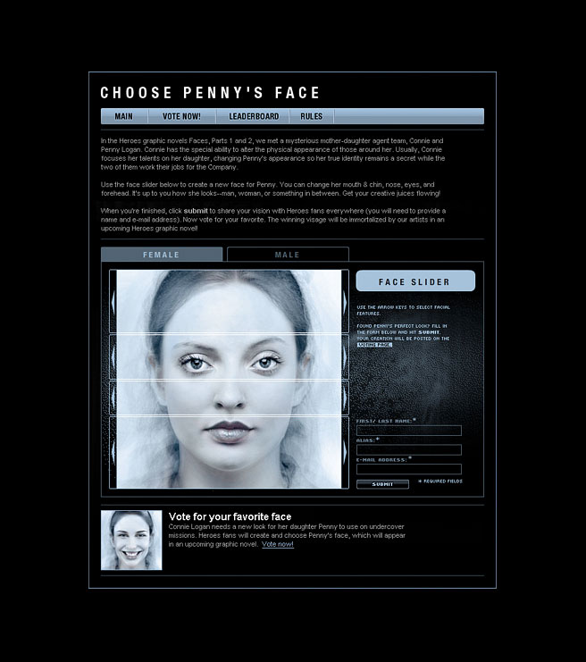 Choose Penny Logan's face main page